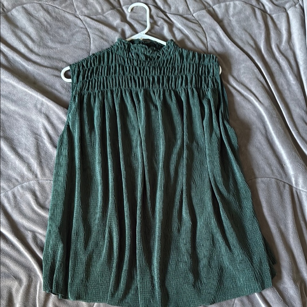 Mango Green A-Line Sleeveless Top with Smocked neck